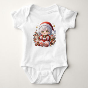 Cute Kawaii Chibi Anime Girl Santa Christmas Holid Baby Bodysuit