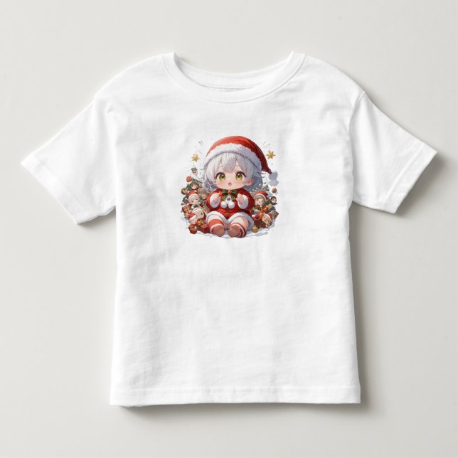 Cute Kawaii Chibi Anime Girl Toddler Christmas Toddler T-shirt (Front)