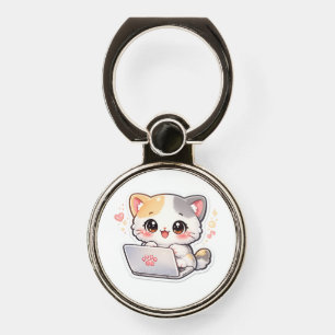 Cute Kawaii Chibi Cat with Laptop Phone Grip
