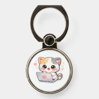 Cute Kawaii Chibi Cat with Laptop Phone Grip