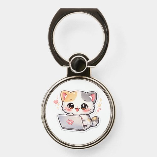 Cute Kawaii Chibi Cat with Laptop Phone Grip