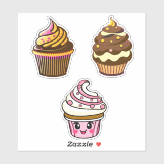 Cute Kawaii Chibi Cupcakes  Sticker