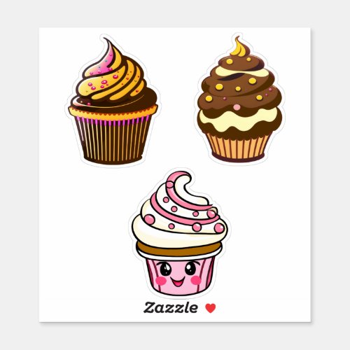 Cute Kawaii Chibi Cupcakes  Sticker