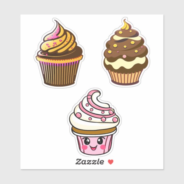 Cute Kawaii Chibi Cupcakes  Sticker (Sheet)