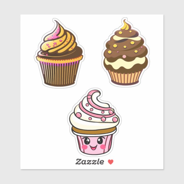 Cute Kawaii Chibi Cupcakes  Sticker (Sheet)