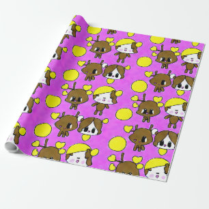 CUTE KAWAII CHIBI MOOSE PINK PAINTING WRAPPING PAPER