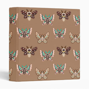 Cute Kawaii Chibi Moths on Coffee Tan 3 Ring Binder