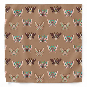 Cute Kawaii Chibi Moths on Coffee Tan Bandana