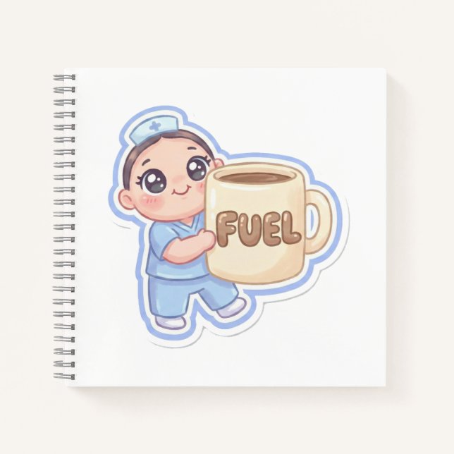 Cute Kawaii Chibi Nurse Giant Coffee Fuel Magnet Notebook (Front)