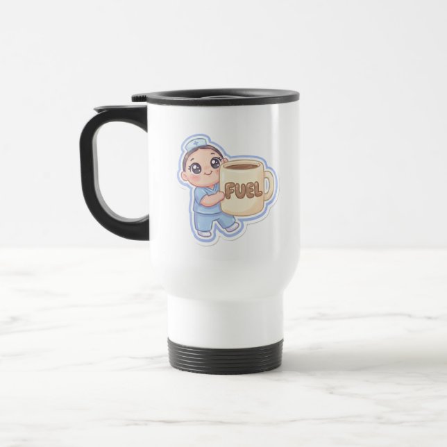 Cute Kawaii Chibi Nurse Giant Coffee Fuel  Travel Mug (Left)