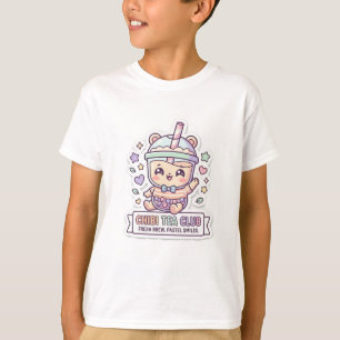 Cute Kawaii Chibi Tea Club Bear Boba Drink Kids T-Shirt
