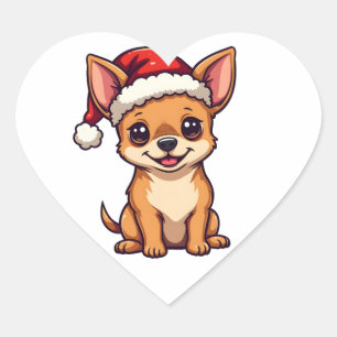Cute Kawaii Chihuahua in Santa Hat Christmas Dog Heart Sticker