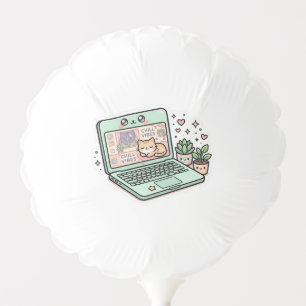Cute Kawaii Chill Vibes Laptop Cat Potted PSticker Balloon