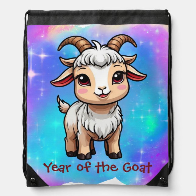 Cute Kawaii Chinese Zodiac Year of the Goat | Drawstring Bag (Front)