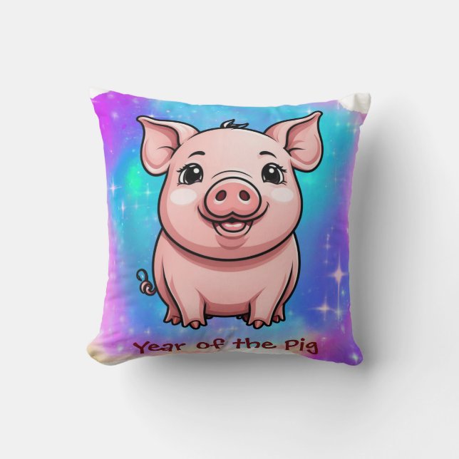 Cute Kawaii Chinese Zodiac Year of the Pig | Throw Pillow (Front)