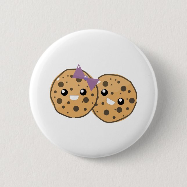 Cute Kawaii Chocolate Chip Cookie Couple Button (Front)
