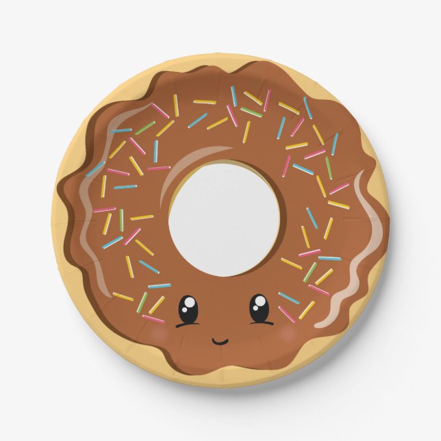 Cute Kawaii chocolate donut party plate (Front)
