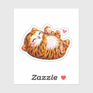 Cute Kawaii Chonky Tiger with Boba Tea Sticker