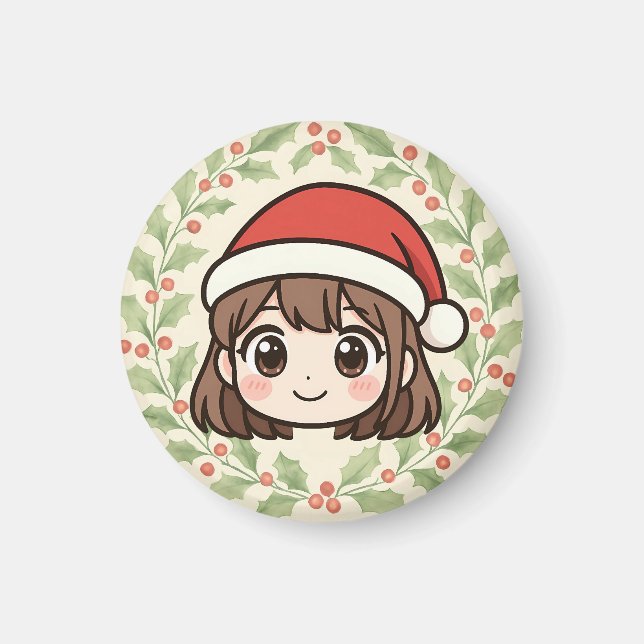 Cute Kawaii Christmas Anime Girl magnet (Front)