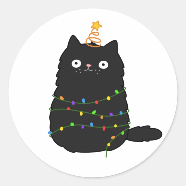 Cute Kawaii Christmas Cat Classic Round Sticker (Front)