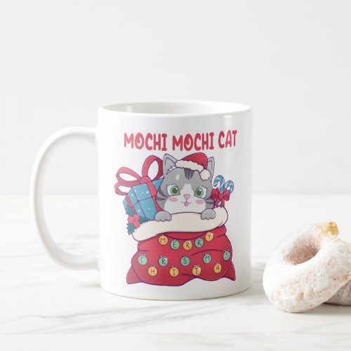 cute Kawaii Christmas Cat  Coffee Mug