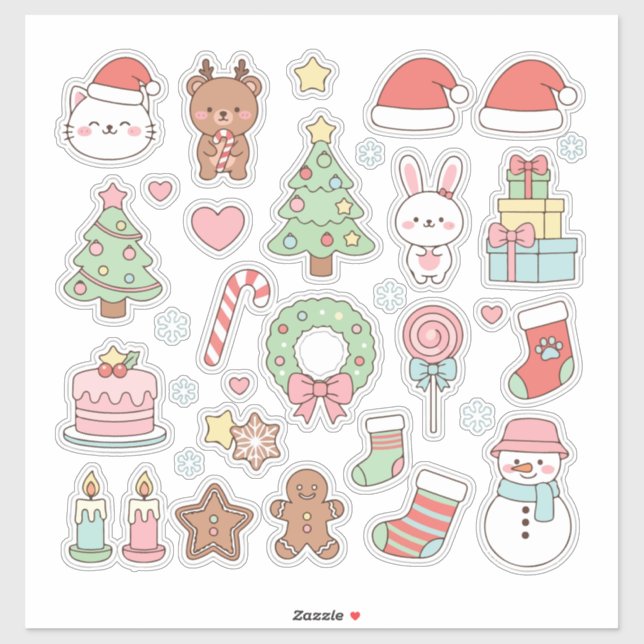 Cute Kawaii Christmas Collection: Pastel Animals Sticker (Sheet)
