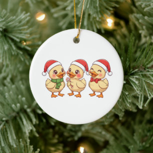 Cute Kawaii Christmas Ducks   Festive Holiday  Ceramic Ornament