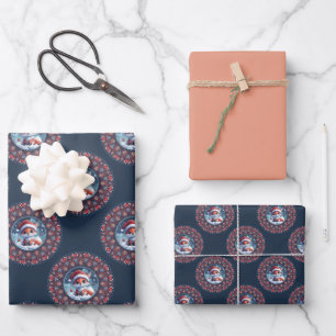 Cute Kawaii Christmas Fox Polka Dot Mandala Wrapping Paper Sheets