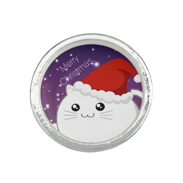 Cute Kawaii Christmas kitty cat Ring (Front)