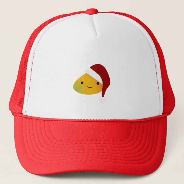 Cute Kawaii Christmas Mango Trucker Hat (Front)