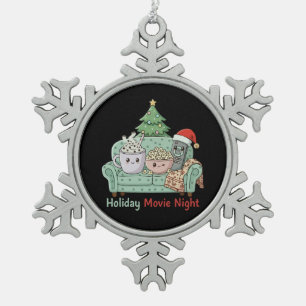 Cute Kawaii Christmas Movie Night   Cozy Holiday  Snowflake Pewter Christmas Ornament