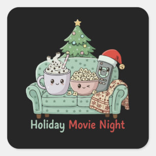 Cute Kawaii Christmas Movie Night Cozy Holiday Square Sticker