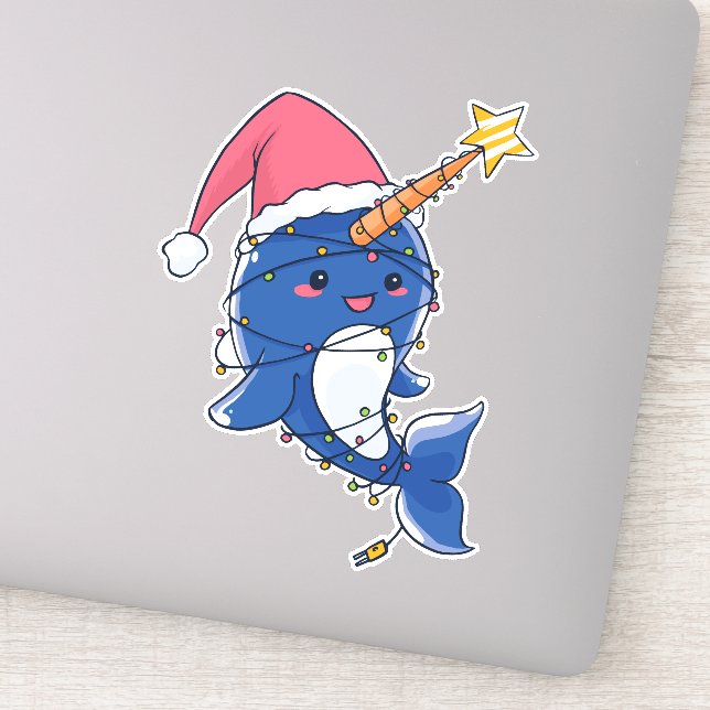 Cute Kawaii Christmas Narwhal Sticker (Detail)