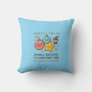 Cute Kawaii Christmas Ornaments Sparkle and Shine  Throw Pillow