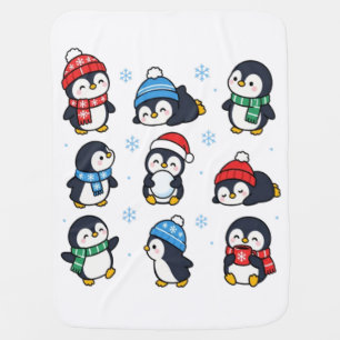 Cute Kawaii Christmas Penguins Winter Snowflakes K Baby Blanket