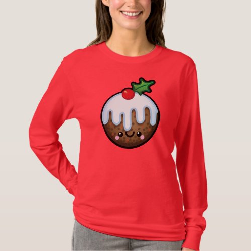 Cute Kawaii Christmas Pudding Womens Jumper T_Shirt