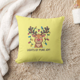 Cute Kawaii Christmas Reindeer Lights of Pure Joy Throw Pillow