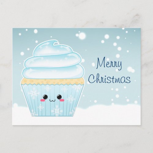Cute Kawaii Christmas Snowflake cupcake Holiday Postcard