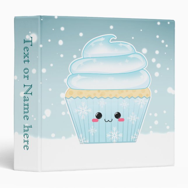 Cute Kawaii Christmas Snowflake cupcake medium 3 Ring Binder (Front/Spine)