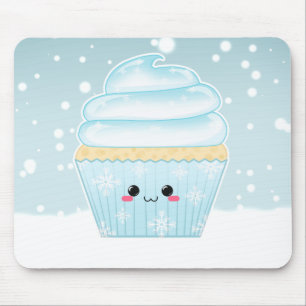 Cute Kawaii Christmas Snowflake cupcake Mouse Pad