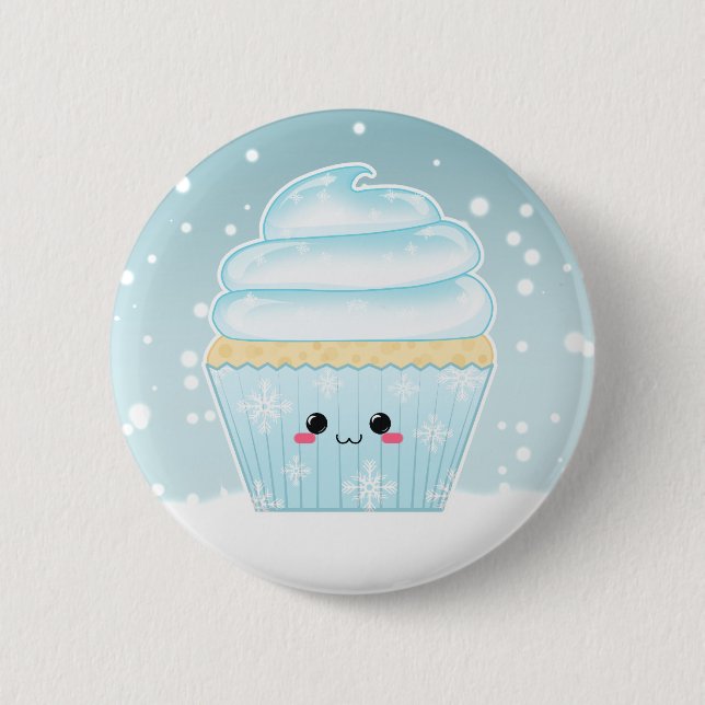Cute Kawaii Christmas Snowflake cupcake Pinback Button (Front)