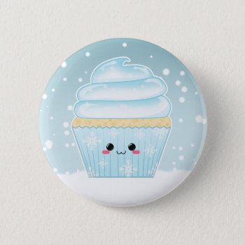 Cute Kawaii Christmas Snowflake Cupcake Pinback Button by DiaSuuArt at Zazzle