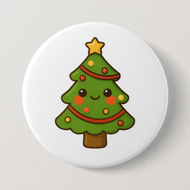 Cute Kawaii Christmas Tree Button (Front)