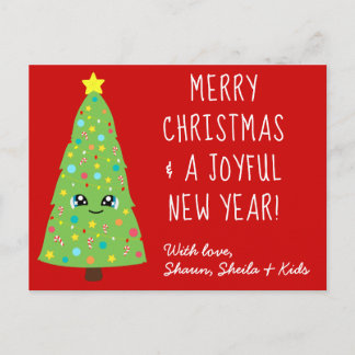 Cute Kawaii Christmas Tree Cartoon Merry Xmas Kids Postcard