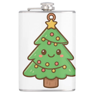 Cute Kawaii Christmas Tree Shirt • Cute Holiday Gi Flask