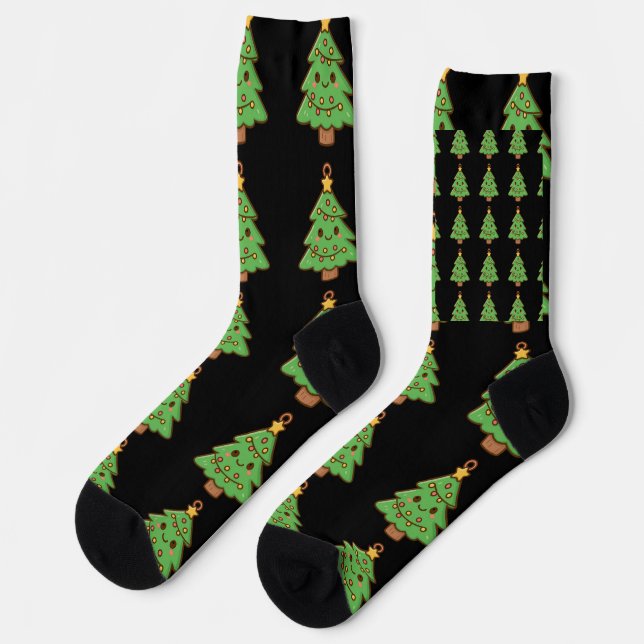 Cute Kawaii Christmas Tree Shirt • Cute Holiday Gi Socks (Left)