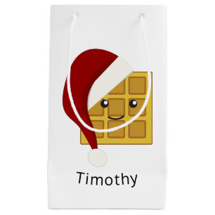 Cute Kawaii Christmas Waffle Wearing a Santa Hat Small Gift Bag