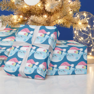 Cute Kawaii Christmas whale tiled party wrap Wrapping Paper