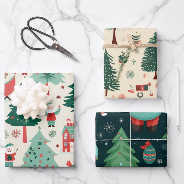 Cute Kawaii Christmas  Wrapping Paper Sheets (Front)