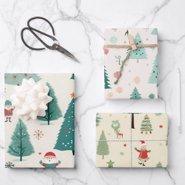 Cute Kawaii Christmas  Wrapping Paper Sheets (Front)